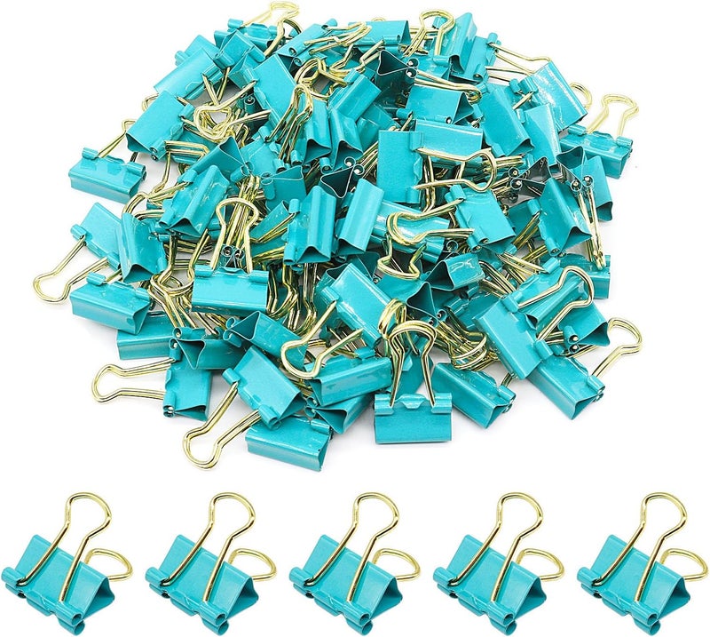 YCVIORING Binder Clips, Mini Paper Clip, Small Paper Clamps 15mm (5/8 inch), 100 Pack Micro Size Office Clips for Home School and Business (Blue-Green) - Image 1